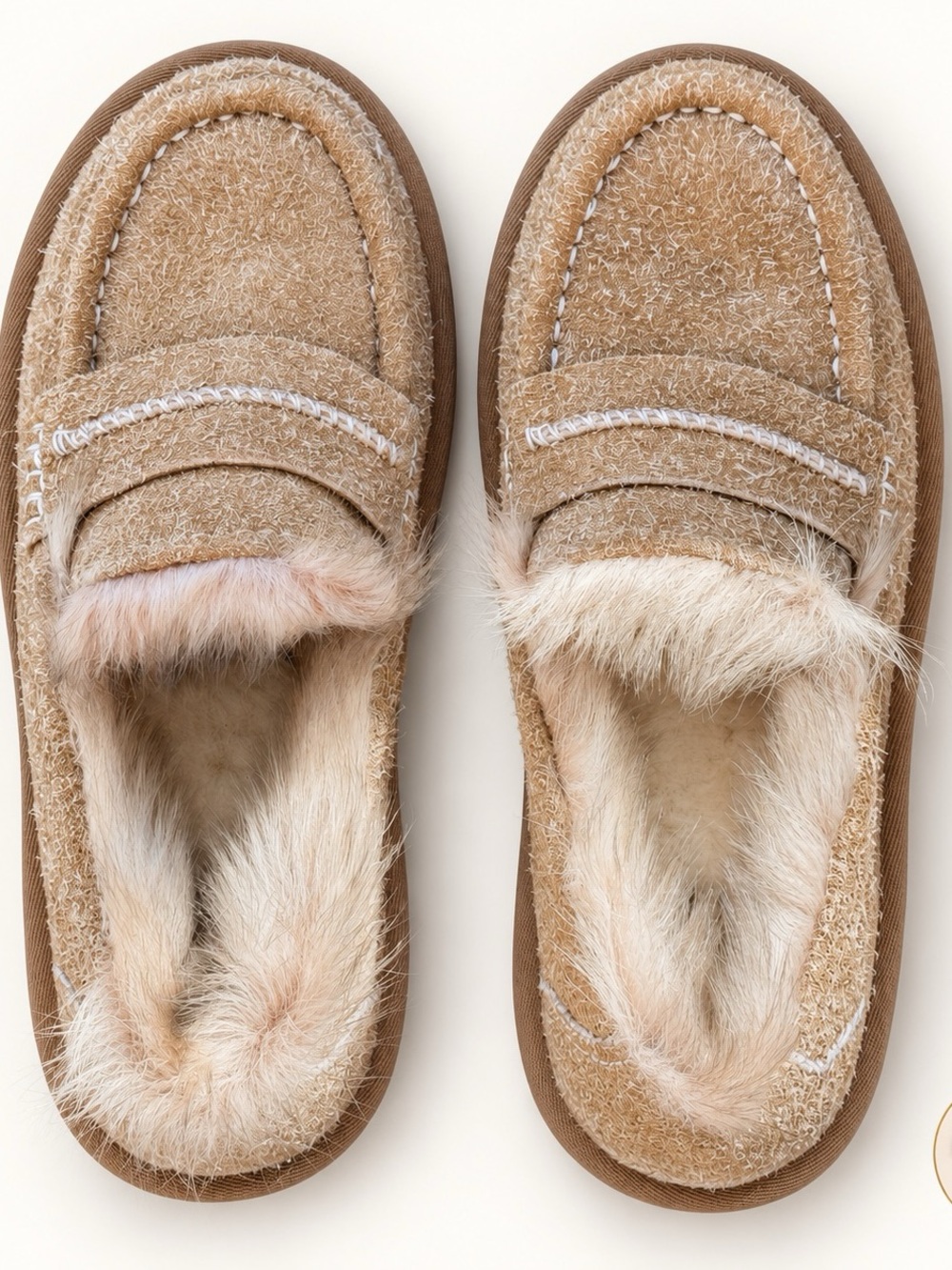 UGG Women's Tan Faux-Fur Penny Moccasins